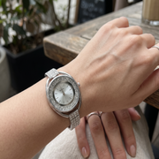 Elegant 925 Sterling Silver Crystal Studded Watch for Women